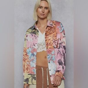 POL The Rose Patchwork Top Button Down Shirt Large